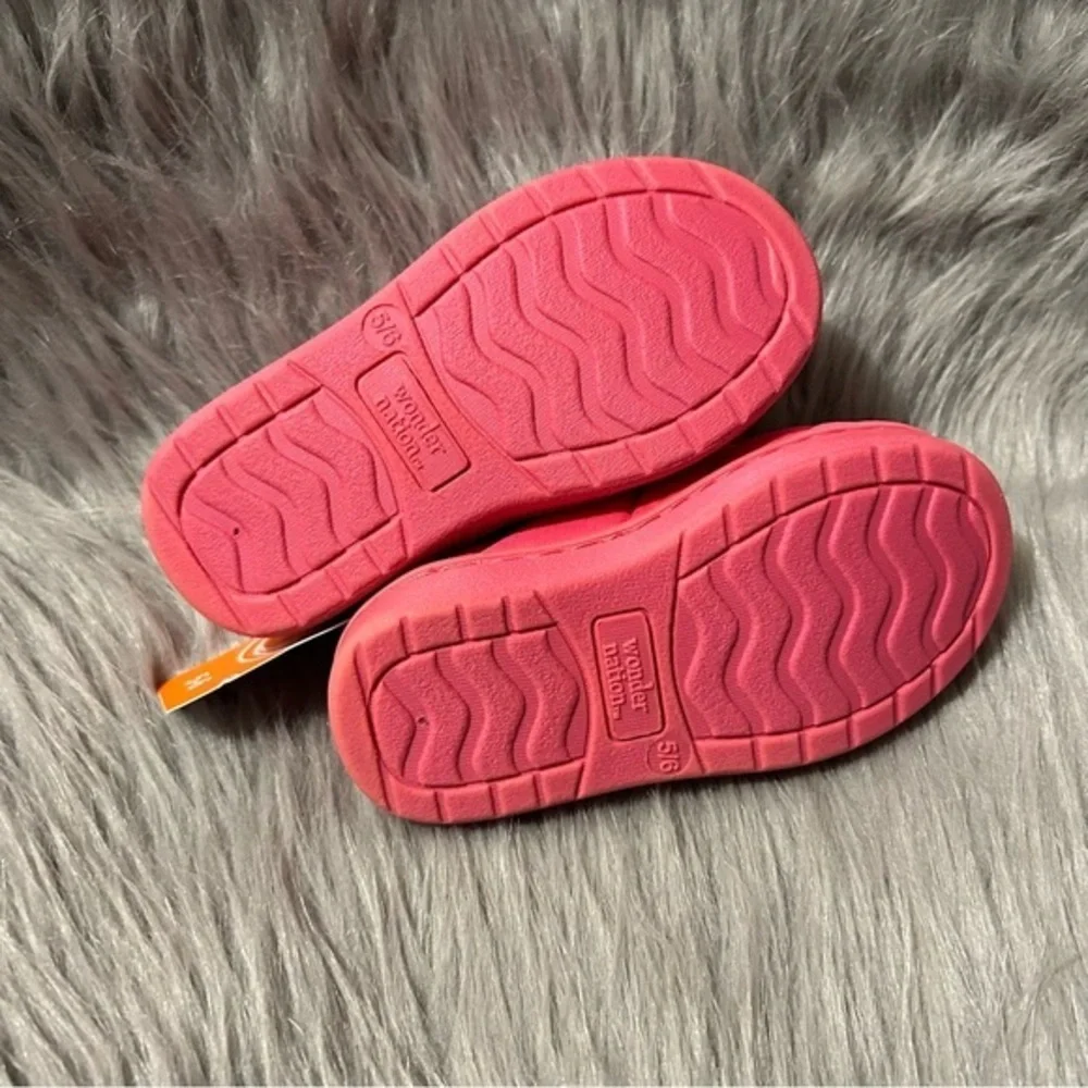 Wonder Nation Puffer Slipper Girl Size 5-6 Pink Plush‎ Fuzzy Lined Slip On Shoes